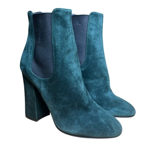 Dolce & Gabbana Green Suede Block‎ Heel Ankle Boot 7.5 Winter Holiday Christmas - Picture 1 of 14